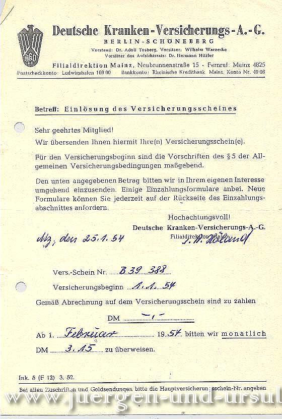 Deutsche Kranken Versicherungs AG 01.01.1954