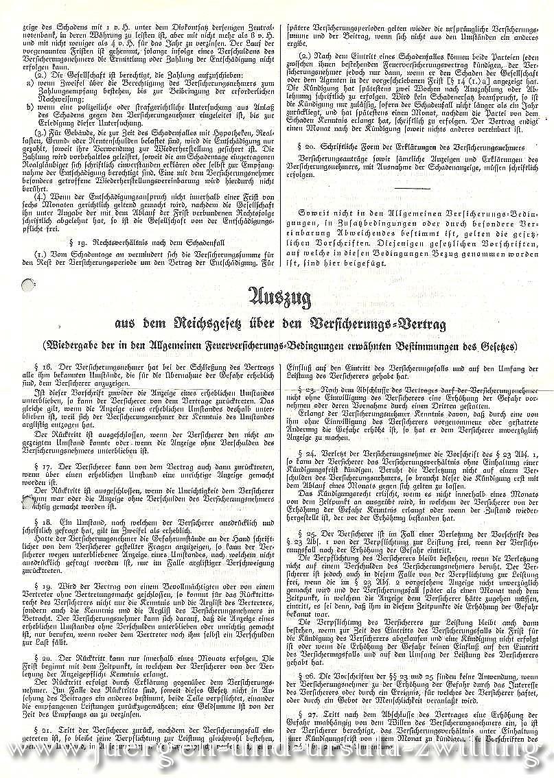Volksfürsorge - Feuer Versicherungsschein 01.12.1936