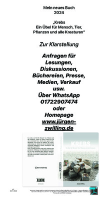 Buchungen von Lesungen, Presse usw. für neues Buch Krebs - Ein Übel für Mensch, Tier, Pflanzen und alle Kreaturen