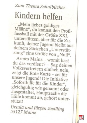 Kindern helfen - Leserbrief - Allgemeine Zeitung Mainz