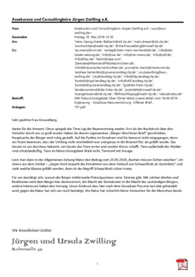 Gnadenlose Rodung im Ober Olmer Wald auch in der Brutzeit - Offener Brief an Ministerin Höfken vom Schreiben an Ministerium für Umwelt, Energie, Ernährung und Forsten Rheinland-Pfalz